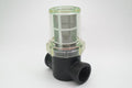 Pneumatic component with a clear cylindrical section on a white background