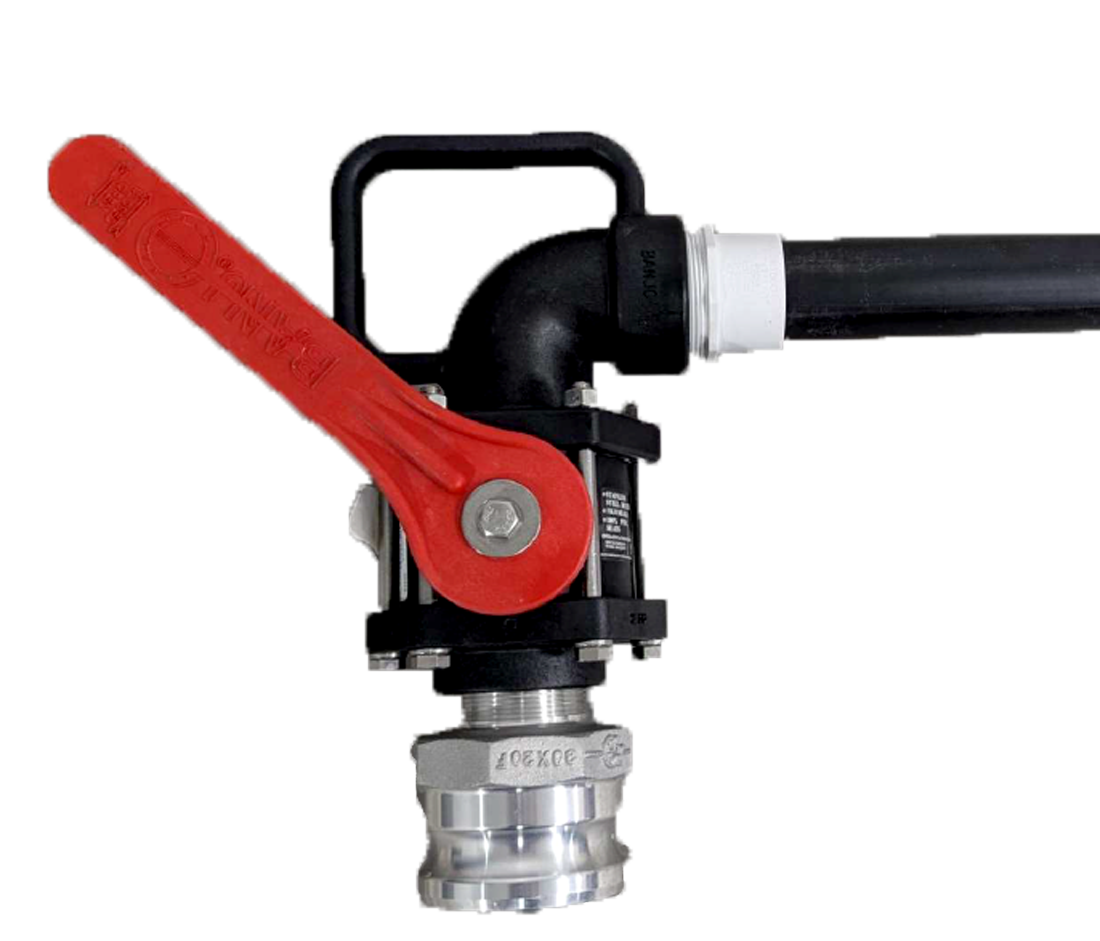 A black sprinkler valve with a prominent red lever handle and a silver metal connector at the bottom, shown against a plain white background.