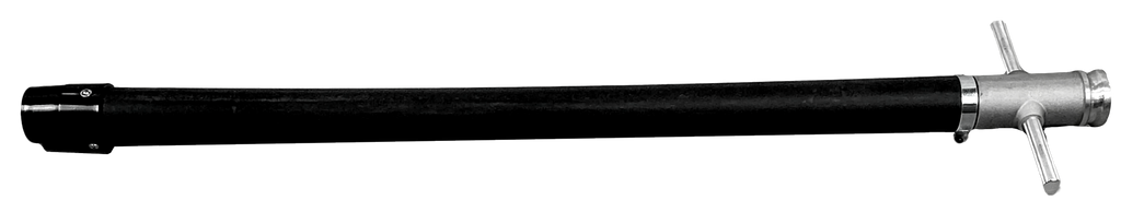 A long black metal rod or shaft with a silver metal fitting and T-handle on one end, shown against a plain white background.