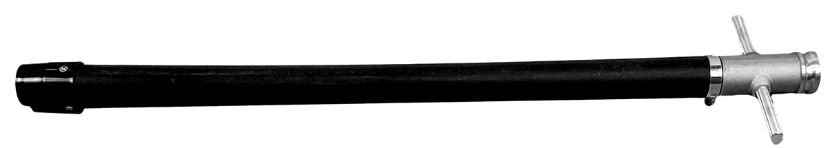 A long black metal rod or shaft with a silver metal fitting and T-handle on one end, shown against a plain white background.