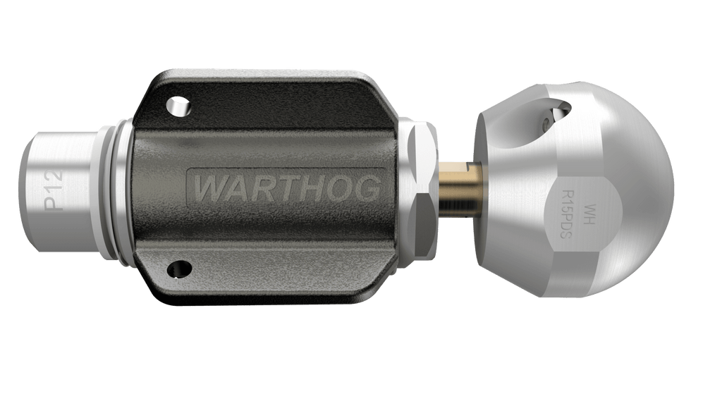 Metal lock mechanism with 'WARTHOG' branding on a gray background
