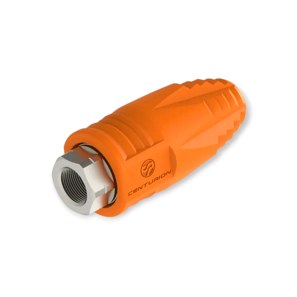 Range supply Barens Centurion HX hydro excavation rotating nozzle with orange anti-static jacket and stainless steel inlet