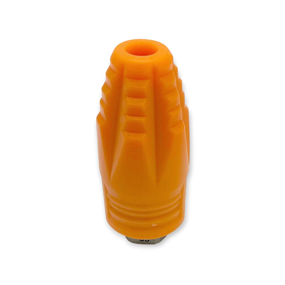Centurion HX 1/2 inch rotating hydro excavation nozzle with an orange anti-static protective jacket