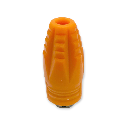 Centurion HX 1/2 inch rotating hydro excavation nozzle with an orange anti-static protective jacket