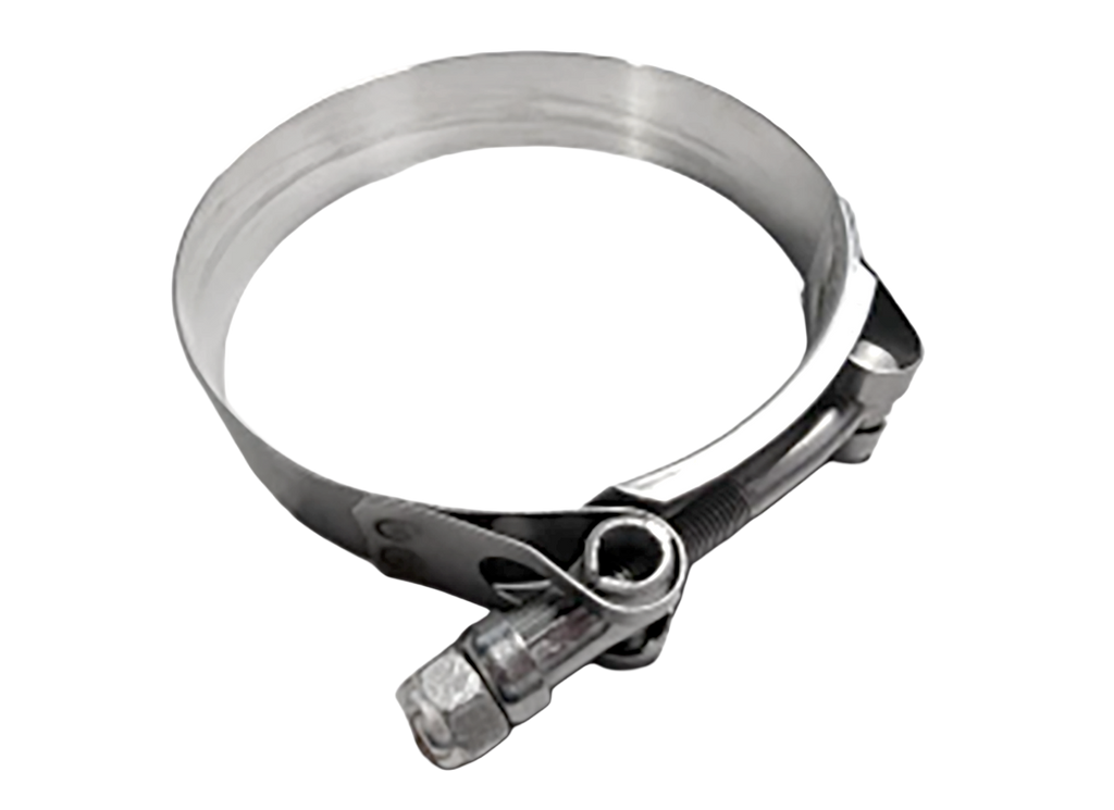 3 inch vacuum hose connected to aluminum camlock fitting with stainless steel T-bolt clamp