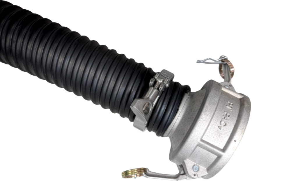 Heavy duty camlock coupler installed on 3 inch vacuum hose assembly