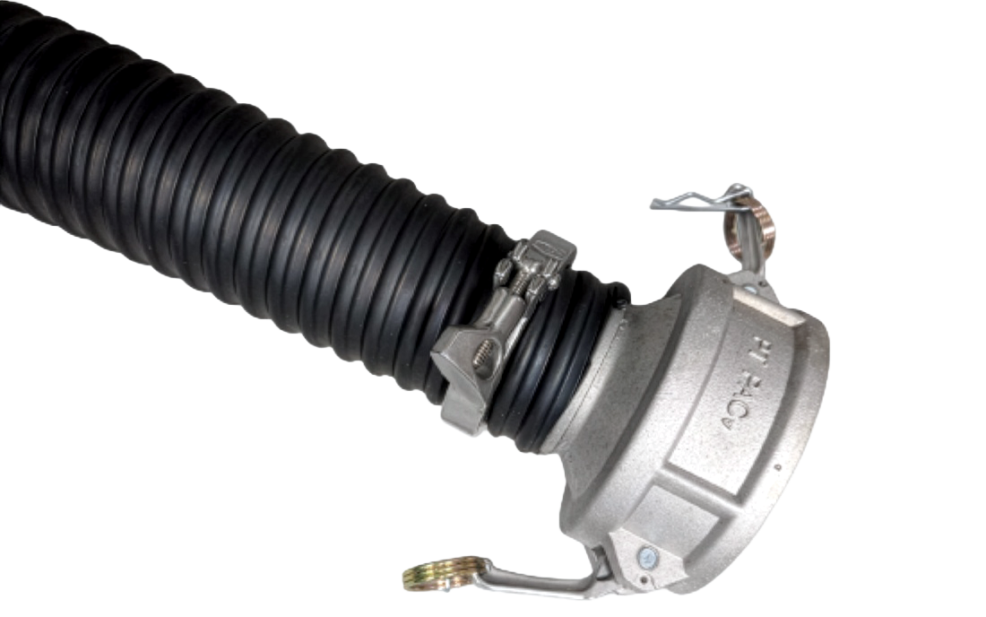 Heavy duty camlock coupler installed on 3 inch vacuum hose assembly