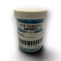 Range Supply fluorescent blue sewer dye tablets in a plastic container for leak detection and flow tracing.