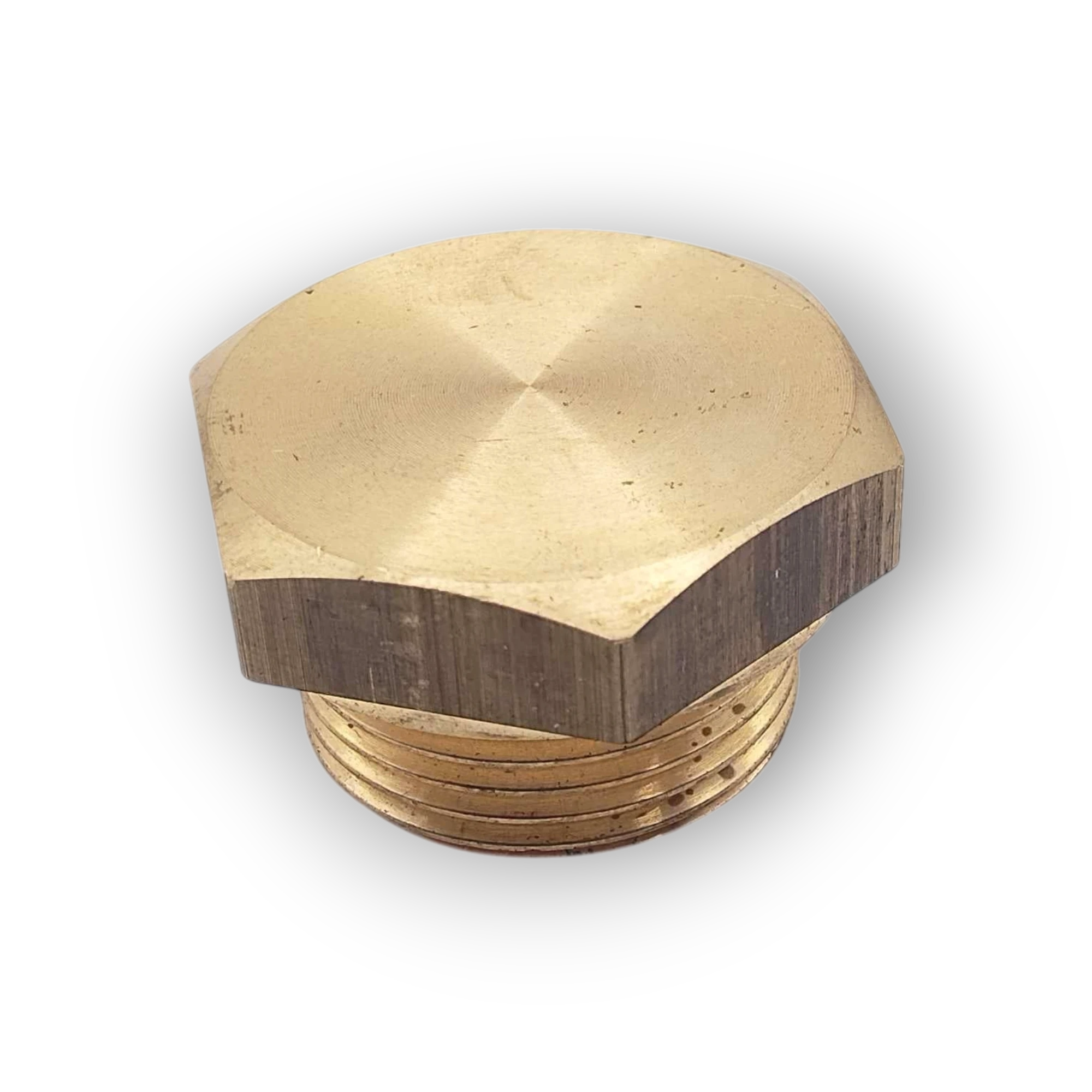Range Supply brass drain plug for GP5142 power end assembly with hexagonal head and threaded base