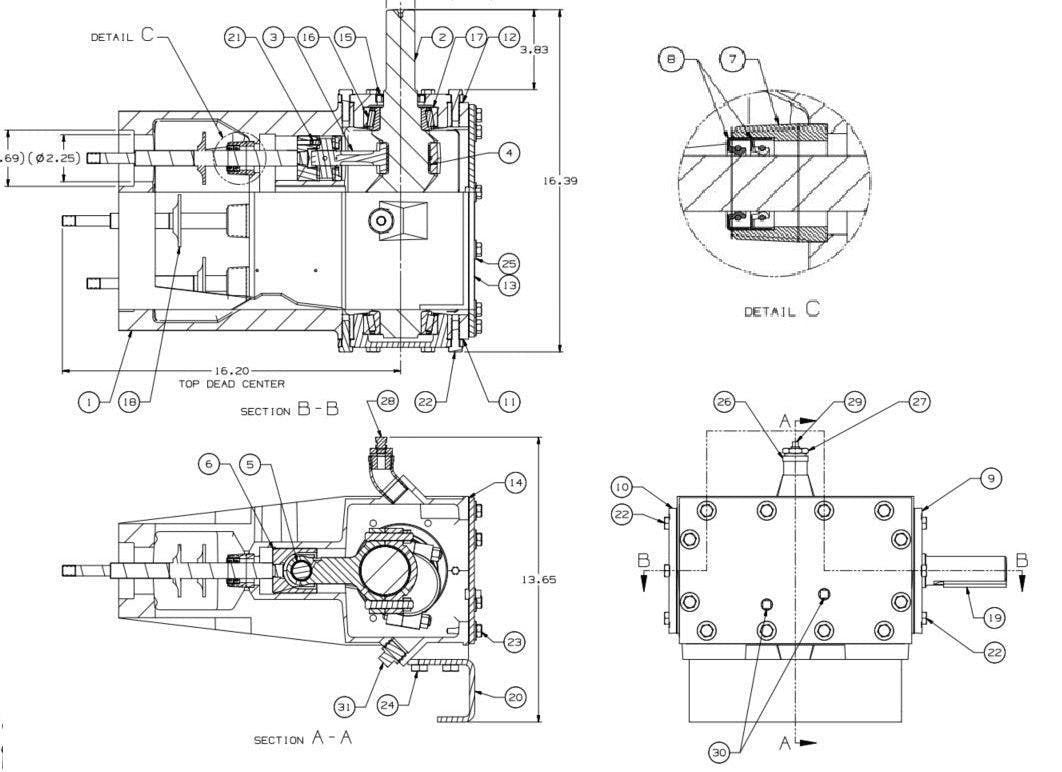 Range Supply technical diagram of FMC Bean L-0614 water pump power assembly parts with numbered component references.