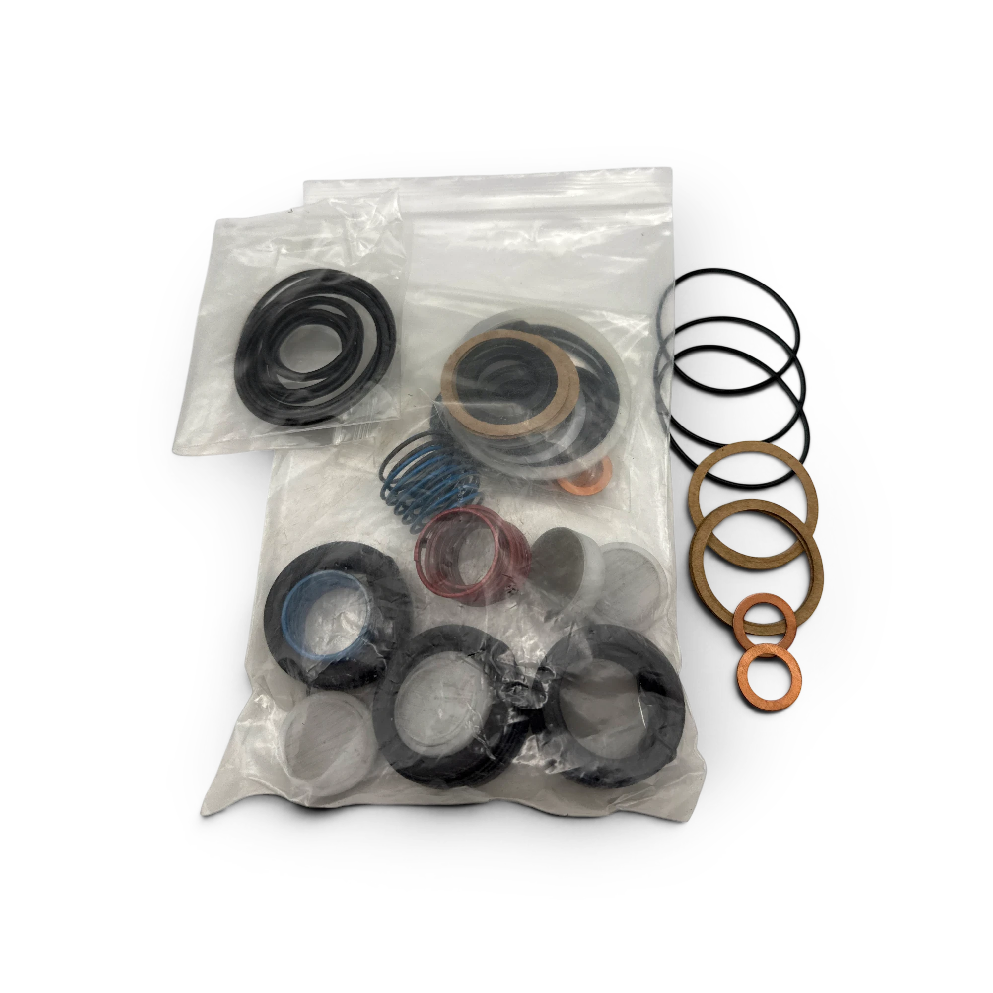 Range Supply Myers C35-20L water pump fluid end repair kit containing assorted seals, gaskets, and springs in plastic bags.