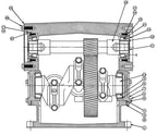 Range Supply technical diagram of Myers E80-20V water pump internal components showing crankshaft and gear assembly