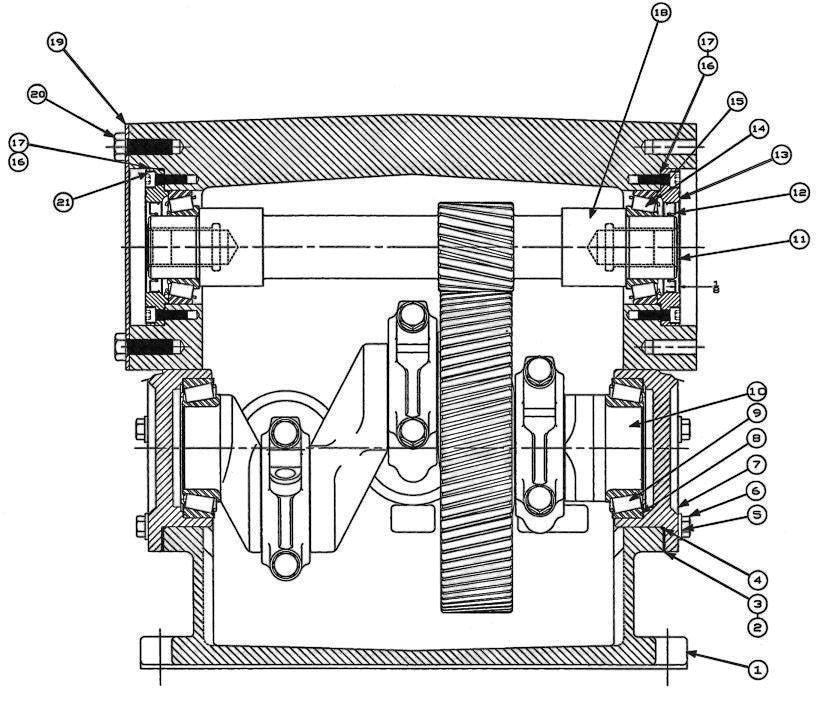 Range Supply technical diagram of Myers E80-20V water pump internal components showing crankshaft and gear assembly