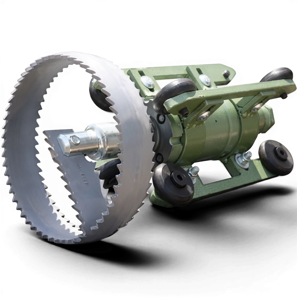 Range Supply Patriot 1 root and grease cutter with a serrated ring blade and green motor housing for sewer jetting.
