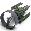Range Supply Patriot 2 root and grease cutter with adjustable green skids and serrated steel blade for sewer jetting
