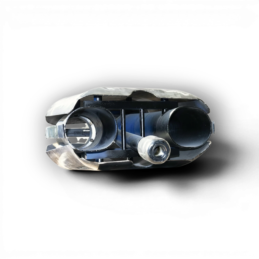 Range Supply NozzTeq Power Jet 150 venturi-assisted sewer jetter nozzle with 1-inch NPT connection on black background