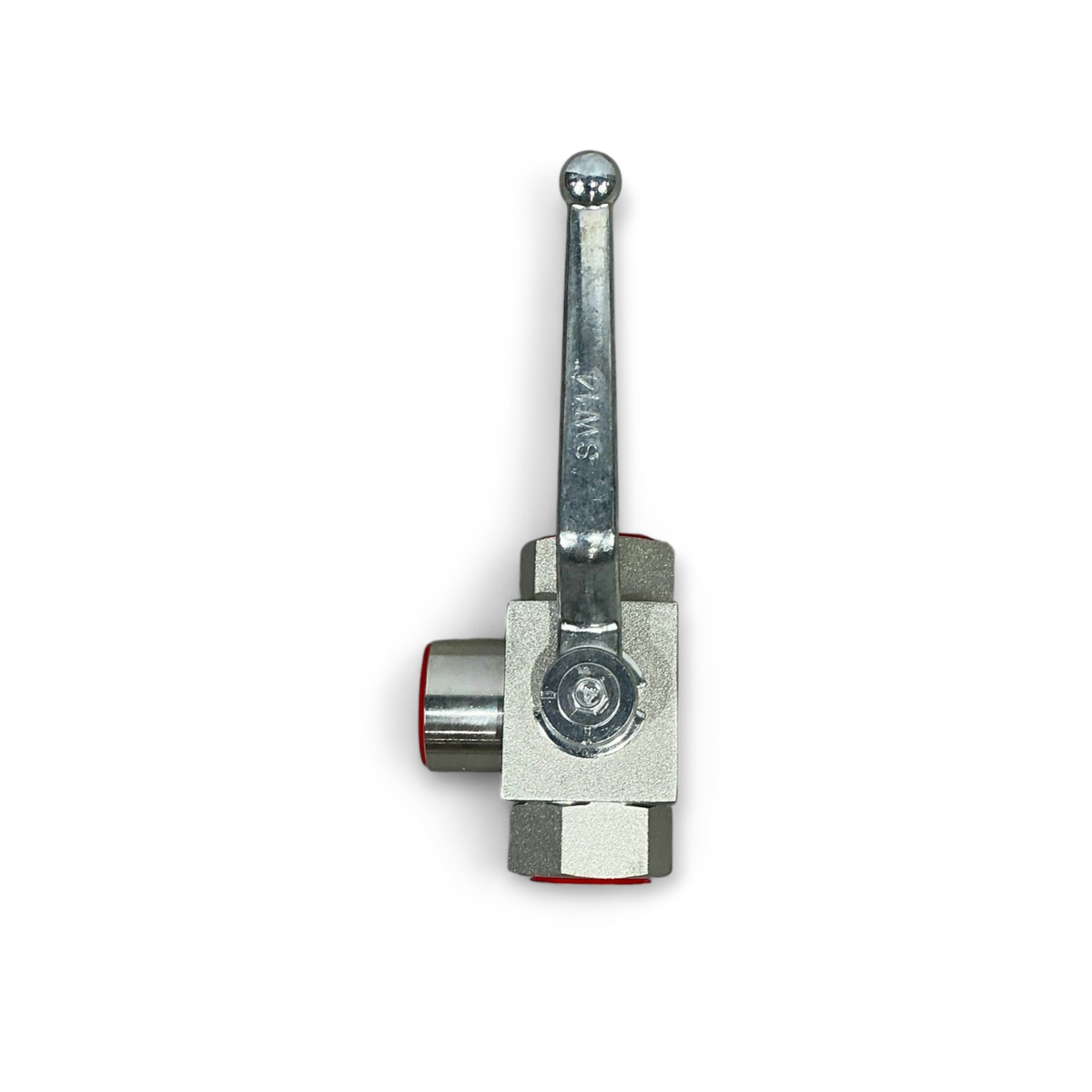 Sewershop 3-way ball valve with a durable steel handle for high-pressure sewer jetting and hydro-excavation systems.