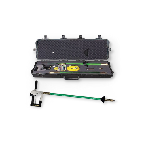 Sewershop Air Spade kit with green pneumatic excavation tool, hose, and protective carrying case for utility work.