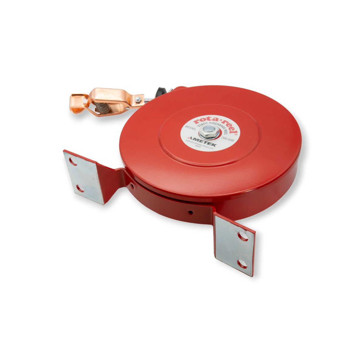 Sewershop AMETEK Hunter Spring Rota-Reel static grounding reel with red powder-coated housing and jaw clamp