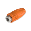 Sewershop Barens Centurion HX hydro excavation rotating nozzle with orange anti-static jacket and stainless steel inlet