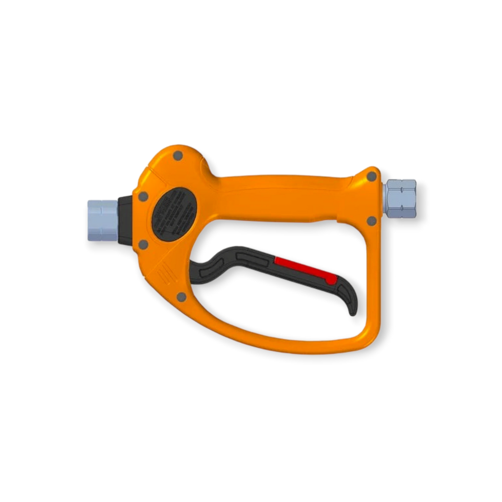 Sewershop Barens Gladiator HX1 1/2 inch linear spray gun in orange with an easy-pull trigger for hydro excavation.
