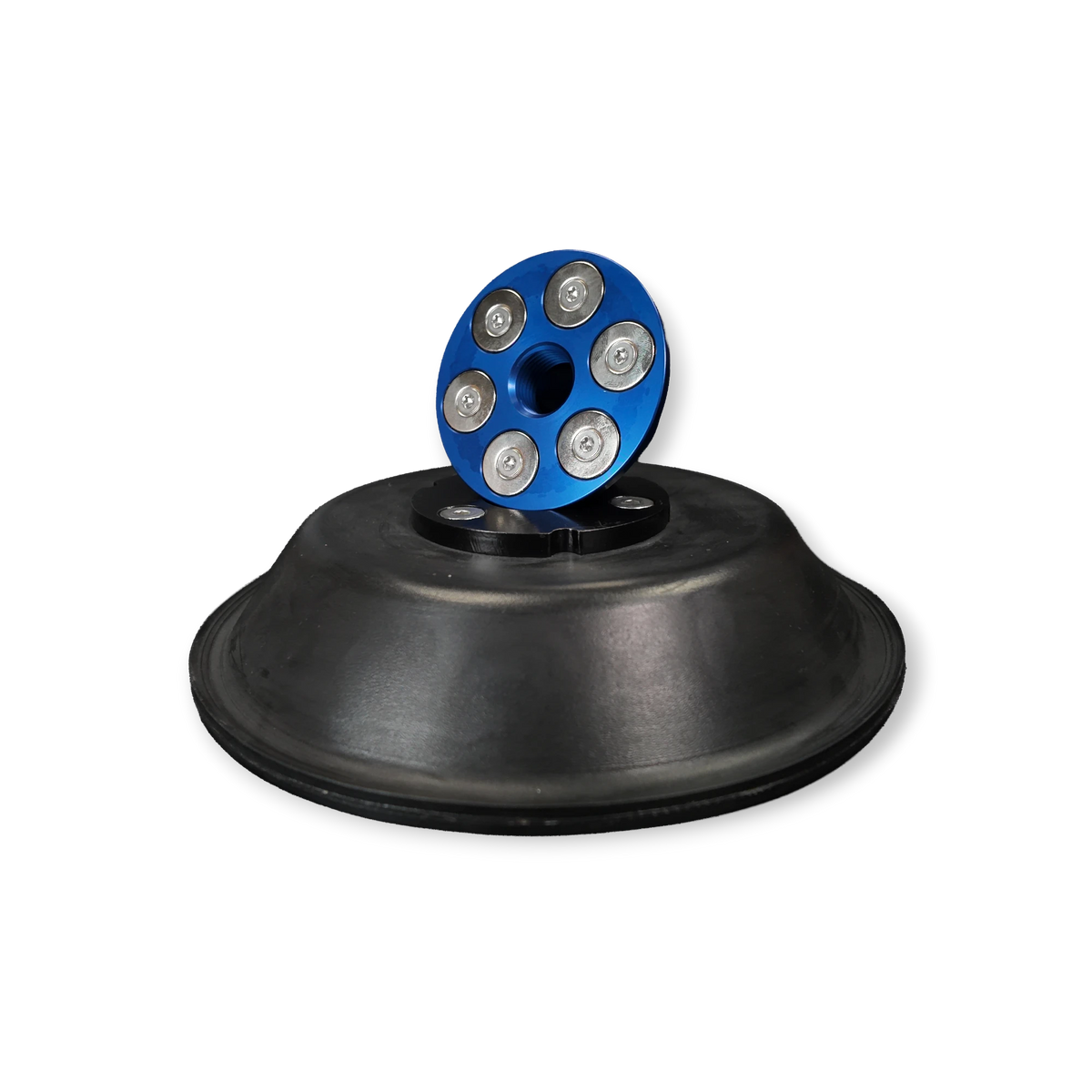 Sewershop Dig Pig Armour Guard magnetic safety shield with a blue anodized hub and black debris barrier for jetting.