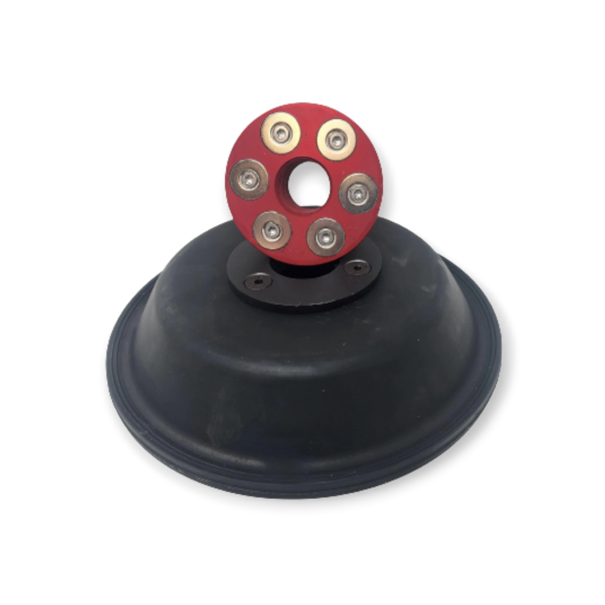 Sewershop Dig Pig Armour Guard magnetic safety shield with a black dome and red anodized hub with six magnets.