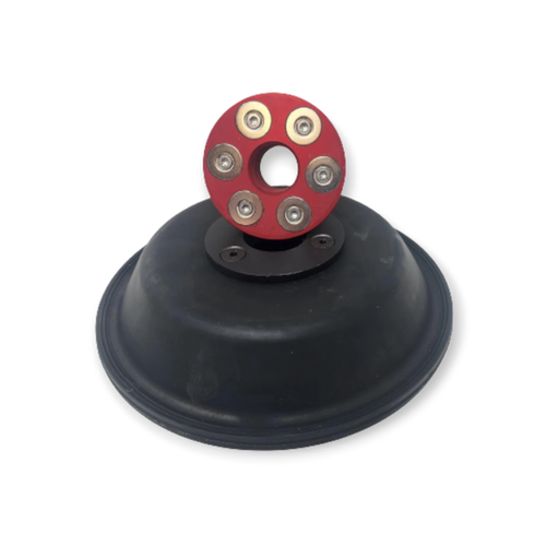 Sewershop Dig Pig Armour Guard magnetic safety shield with a black dome and red anodized hub with six magnets.