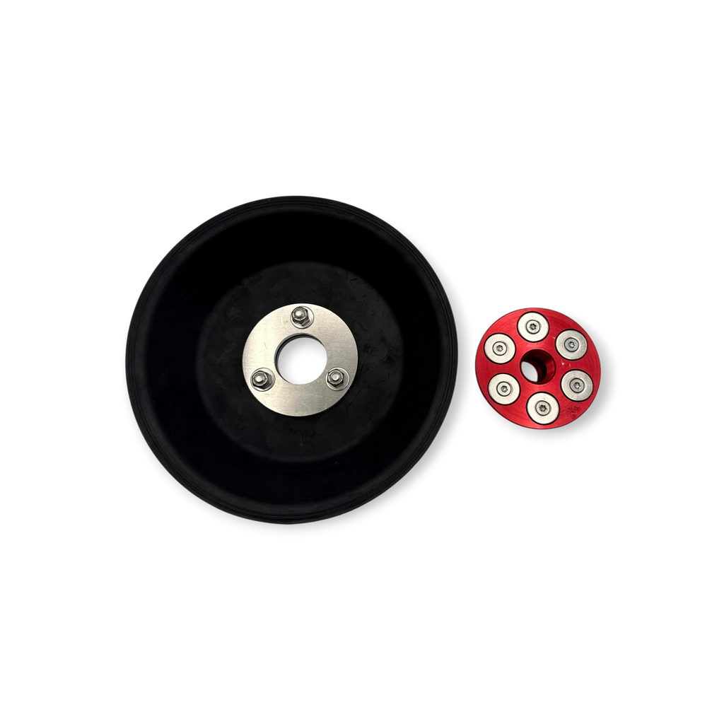 Sewershop Dig Pig Armour Guard magnetic safety shield with a black debris barrier and a red anodized magnetic hub.