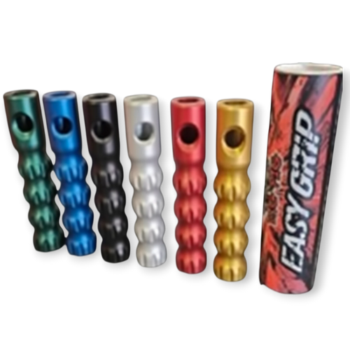 Sewershop Dig Pig Easy Grip handles in various anodized colors with a branded product tube for jetting equipment.