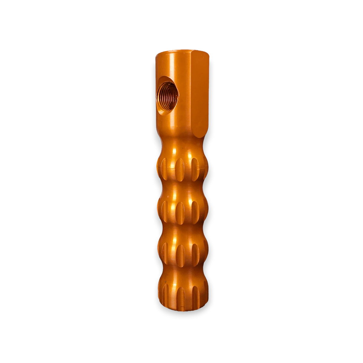 Sewershop Dig Pig orange anodized aluminum jetting handle with ergonomic contoured grip and threaded port.