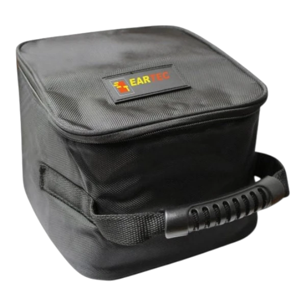 Sewershop Eartec EVADE black soft padded carrying case with zipper closure and handle for wireless headset systems.