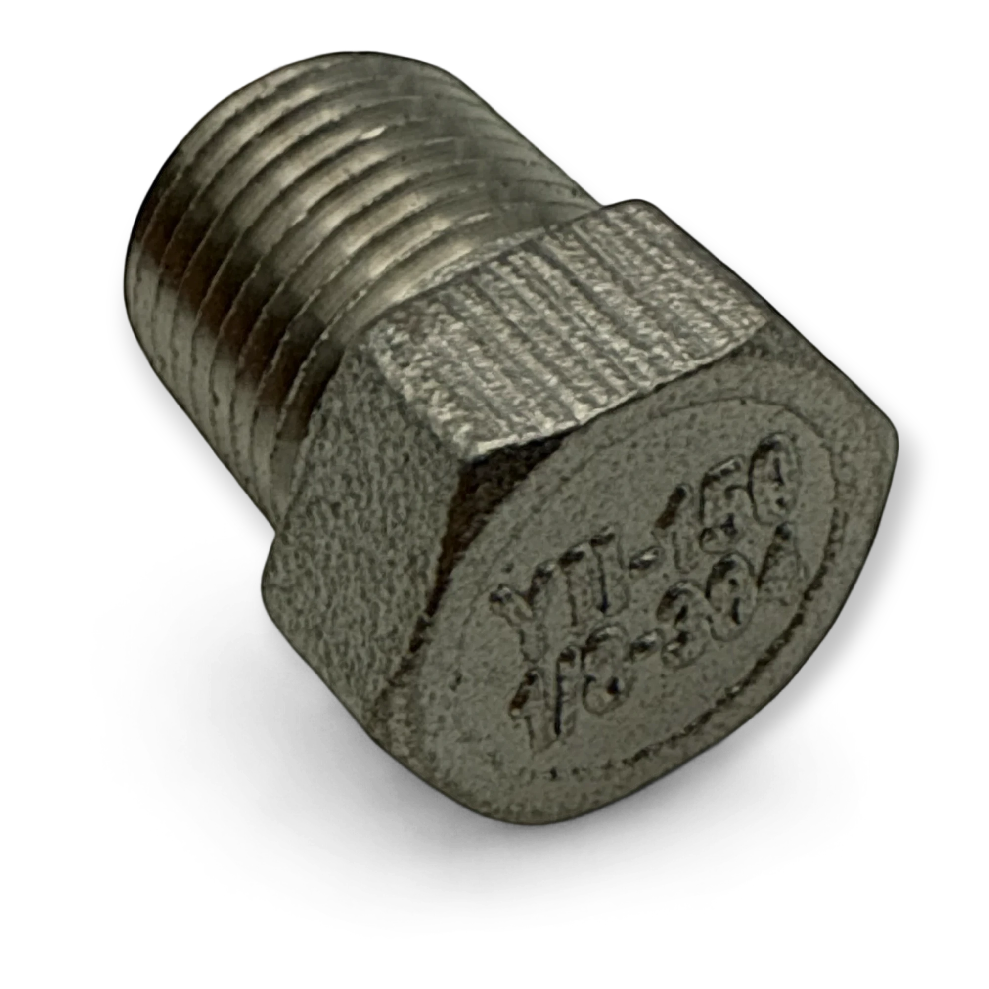 Sewershop FMC Bean L-0614 pump power assembly metal hex head plug with stamped identification markings