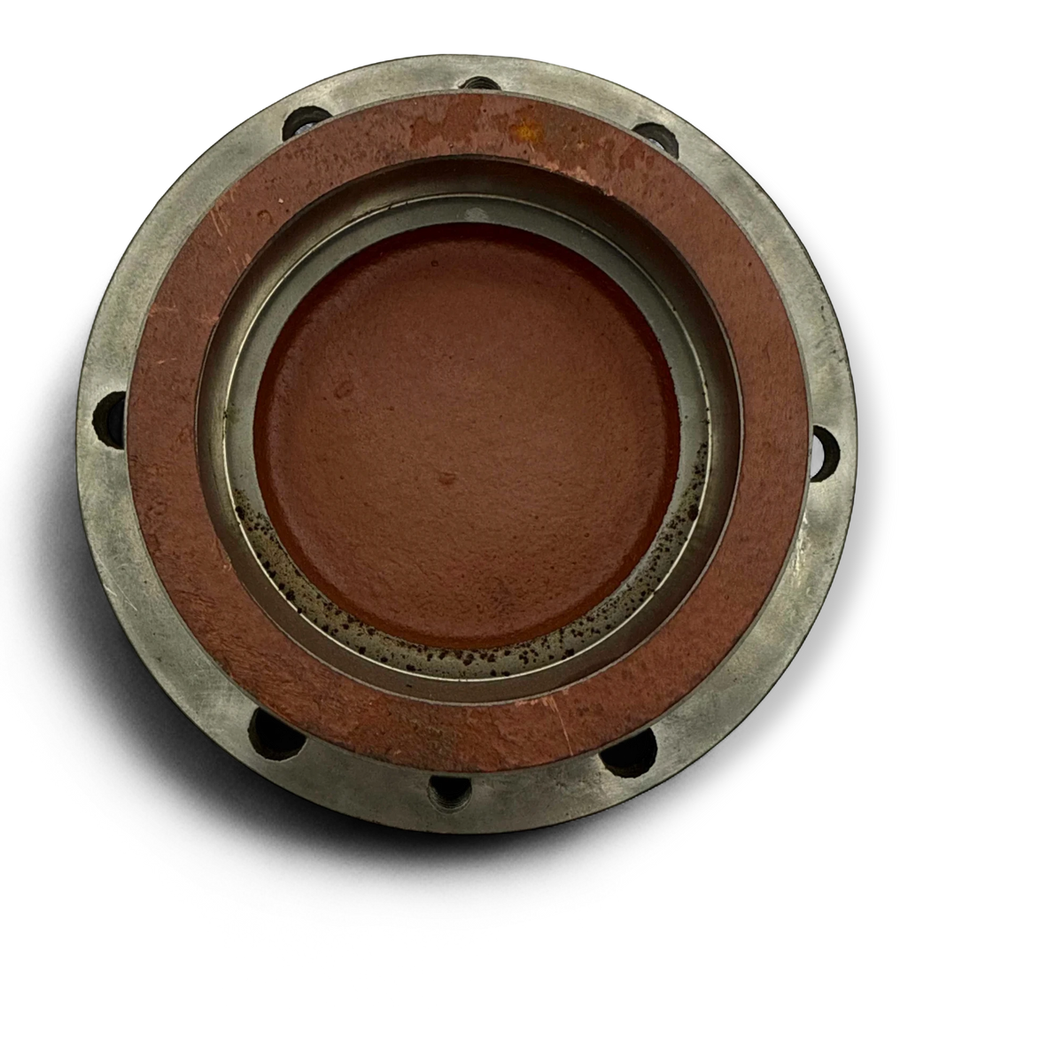 Sewershop FMC Bean L-0614 pump power assembly component featuring a circular metal flange with a rust-colored center.