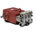 Sewershop GP5142 power end assembly featuring a red cast iron crankcase and silver metal pump head components.