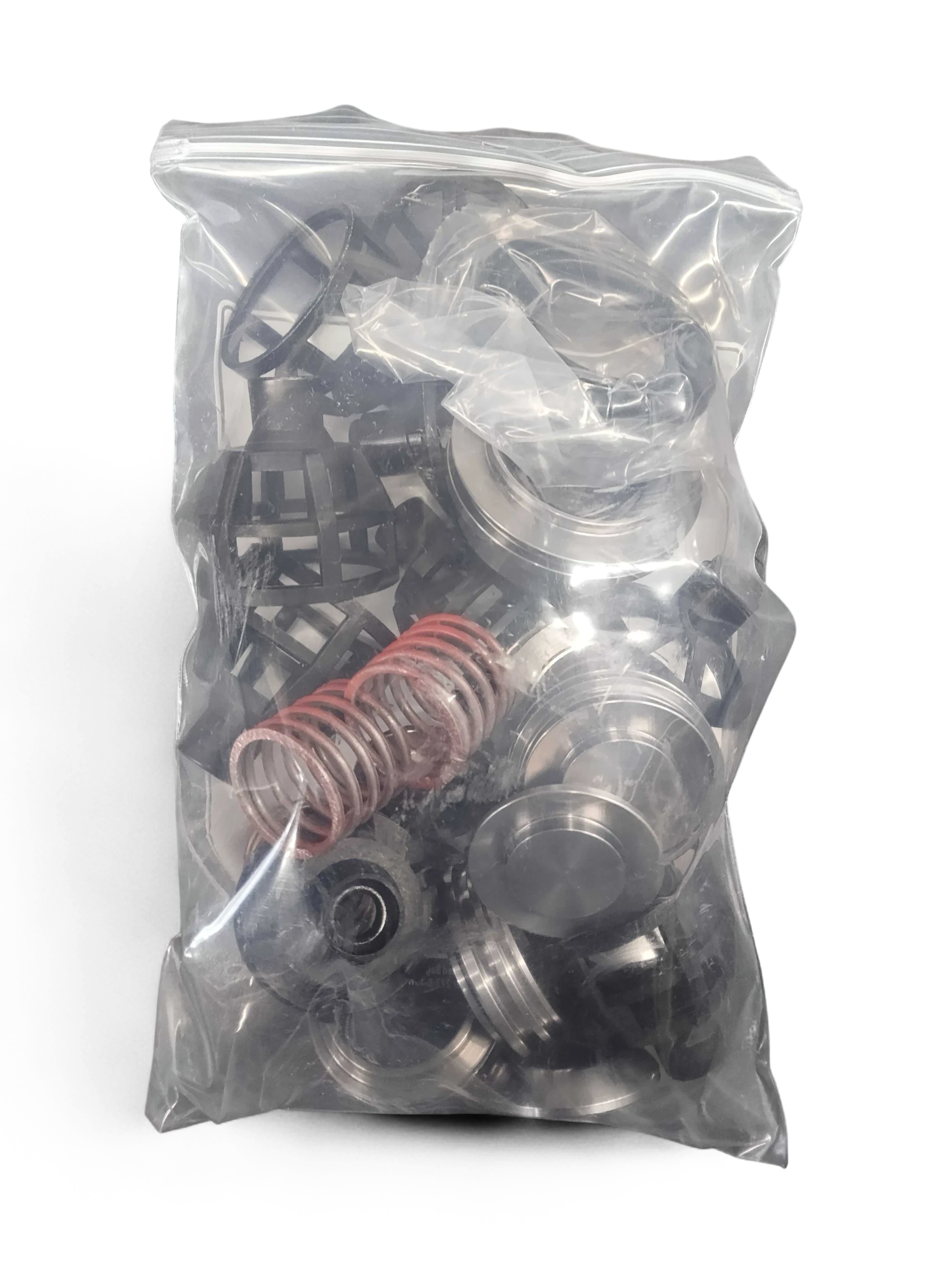 Sewershop GP5142 giant pump rebuild kit containing metal valve assemblies, springs, and seals in a plastic bag