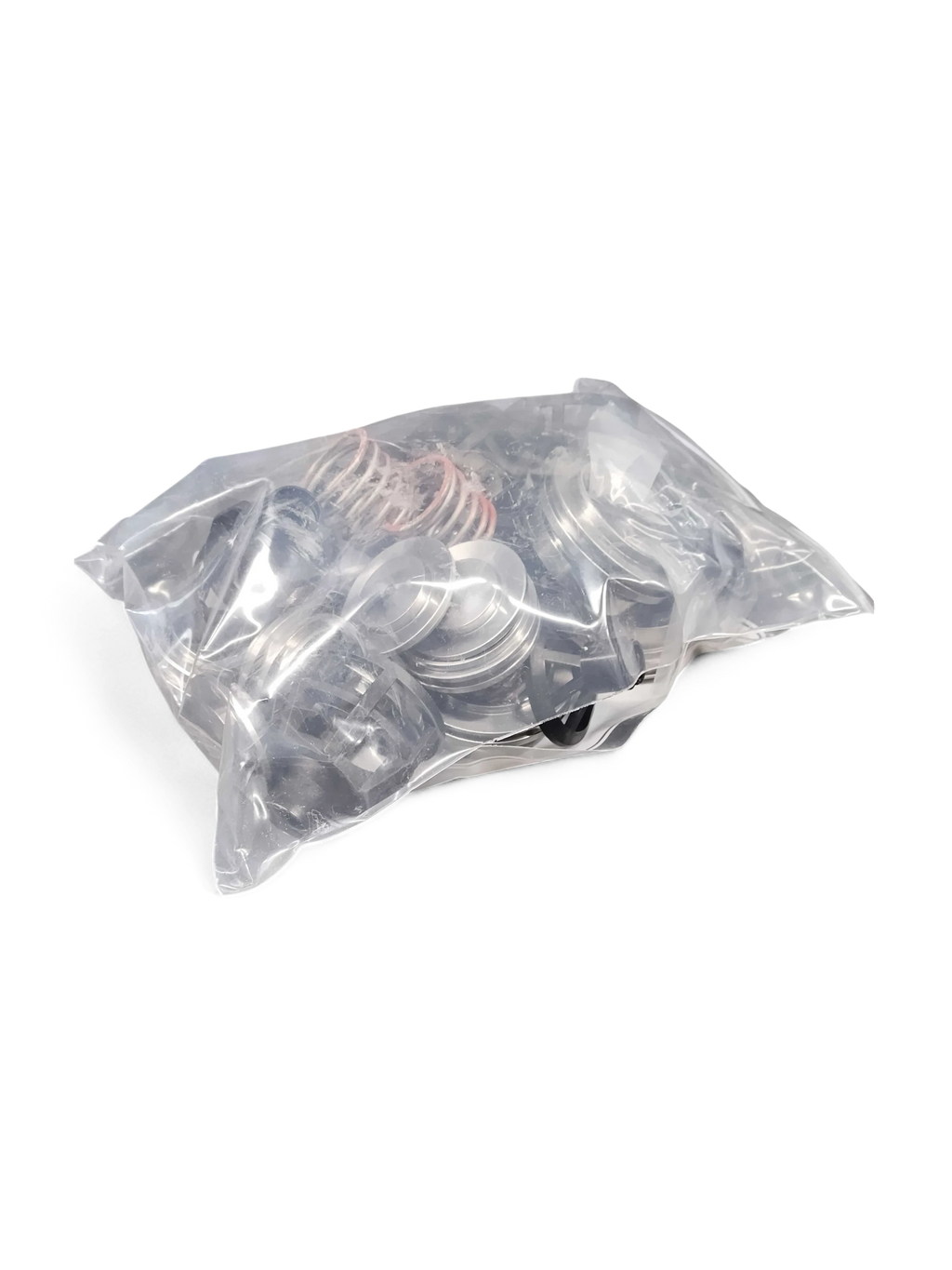 Sewershop GP5142 giant pump rebuild kit containing metal valve components and seals in a clear plastic bag