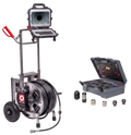 Sewershop enz JetCam 40 Pro sewer camera nozzle system with stainless steel hose reel, monitor, and accessory case.