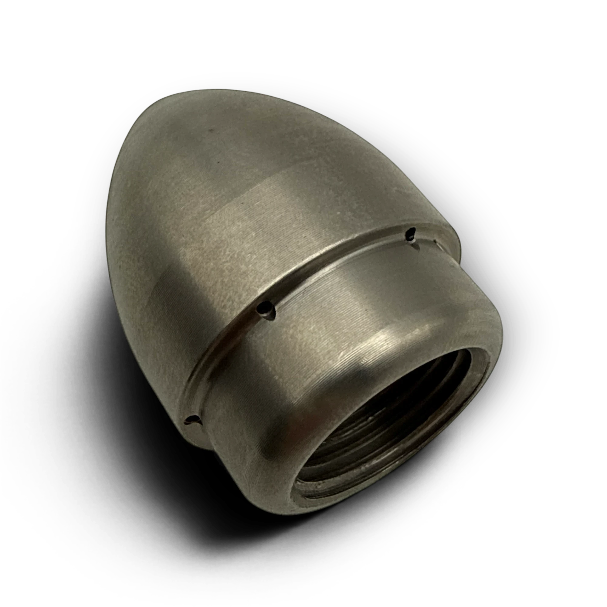 Sewershop metal mole nozzle for lateral line cleaning systems featuring a durable bullet-shaped design