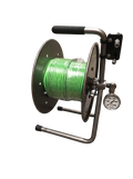 Sewershop Mini Drain Kit hose reel with green hose, stainless steel frame, and integrated pressure gauge