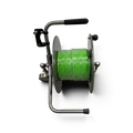 Sewershop Mini Drain Kit System featuring a green Piranha jetting hose on a compact metal Hannay reel