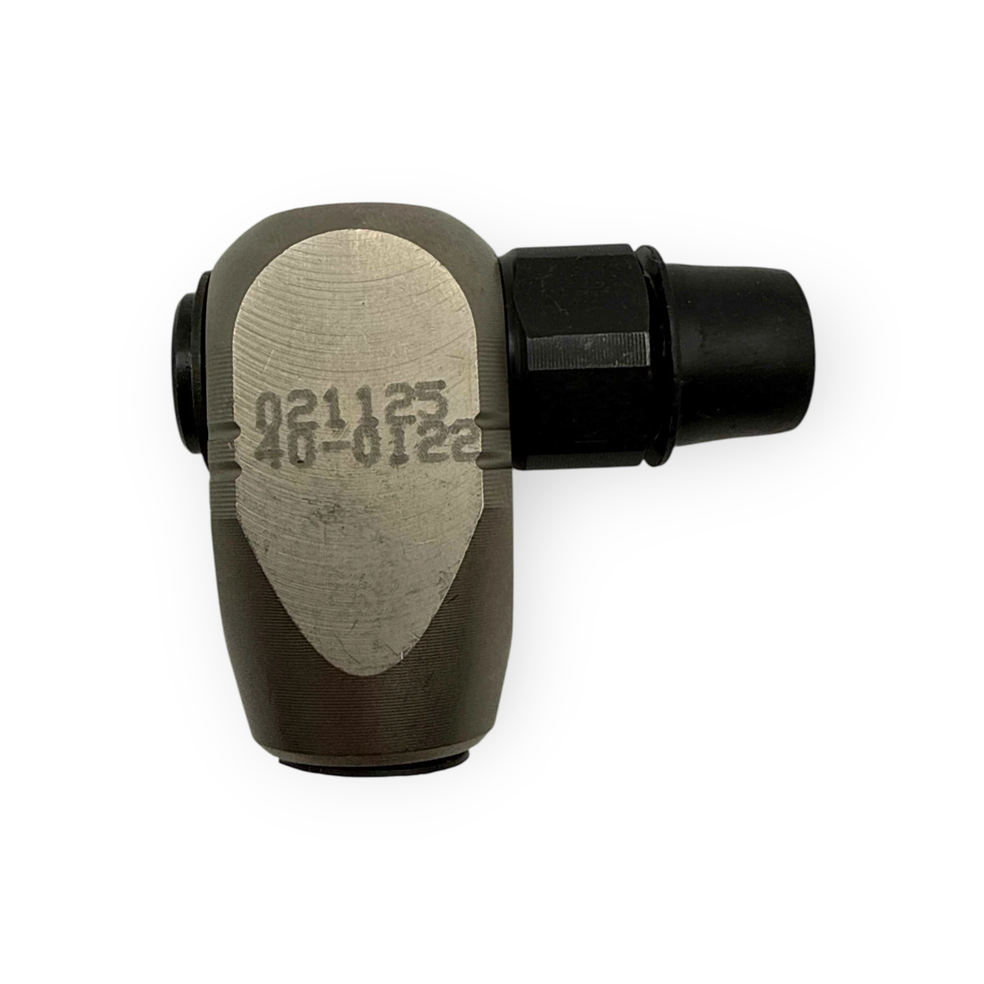 Sewershop metal 90-degree swivel fitting for Mini Drain Kit systems with engraved part number
