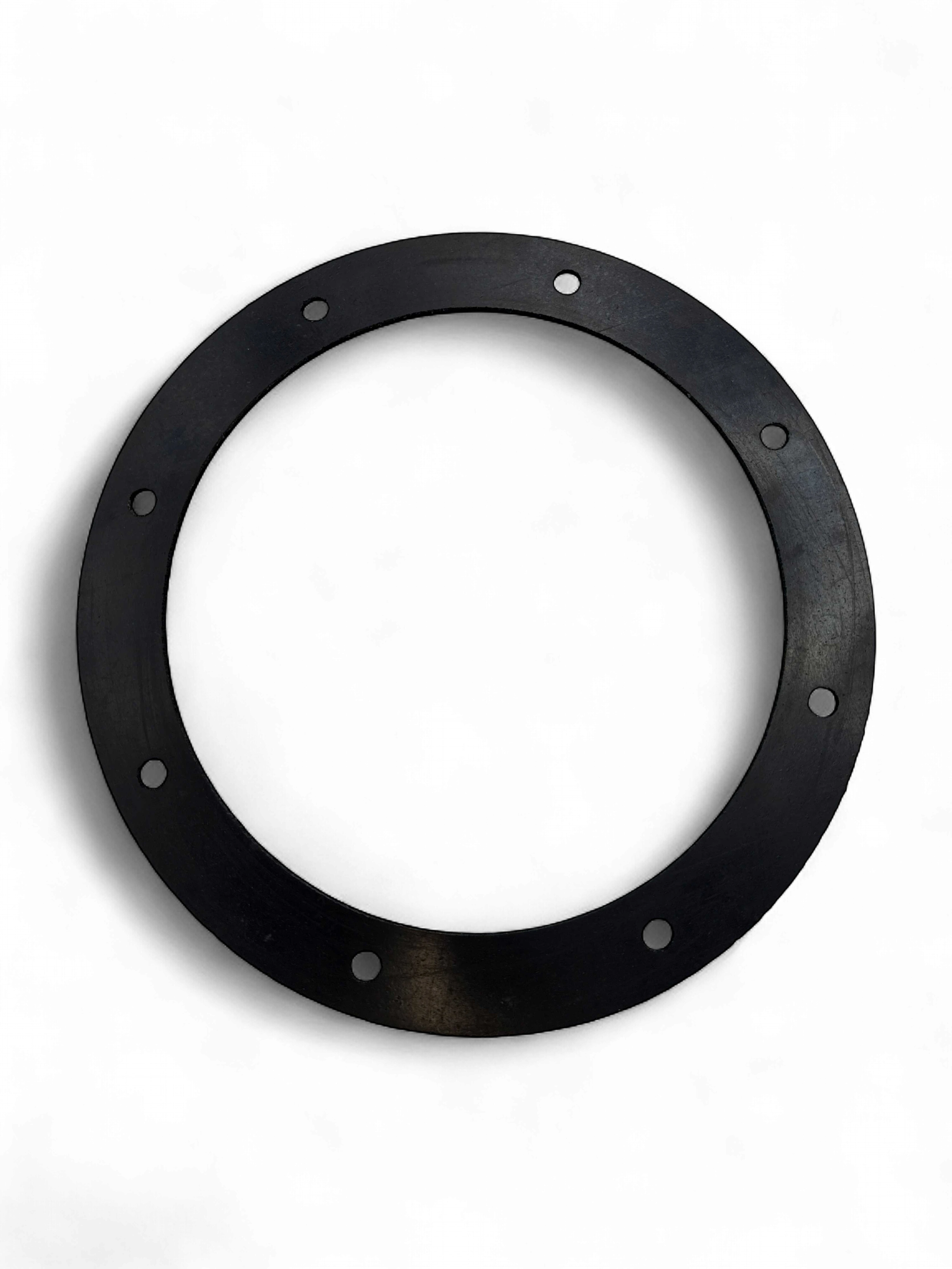 Sewershop black neoprene flange gasket for vacuum trucks with precision-cut bolt holes for secure industrial sealing