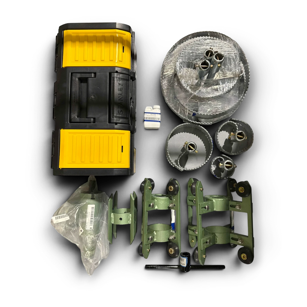 Sewershop Patriot 1 root and grease cutter kit with ring-style blades, thruster, and Stanley storage case