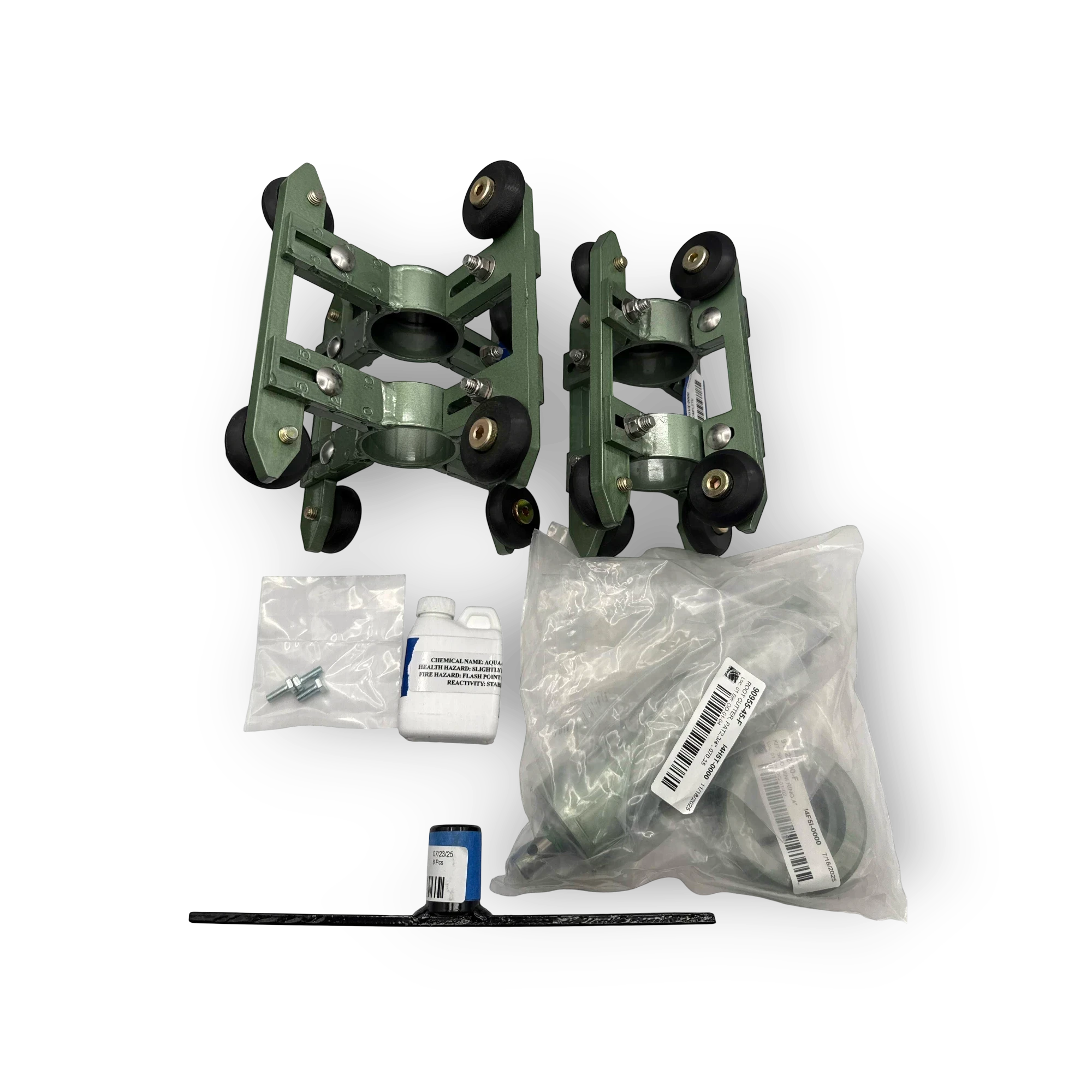 Sewershop Patriot 2 root and grease cutter kit with adjustable skids, motor, thruster, and maintenance accessories.