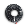 Sewershop black Piranha leader hose coiled for lateral sewer line cleaning systems with a protective red end cap