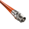 Sewershop Piranha orange 2500 PSI sewer jetter hose with a durable metal threaded fitting for professional cleaning.
