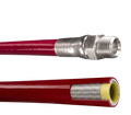 Sewershop Piranha red 5000 PSI sewer jetter hose showing the durable bonded jacket and metal threaded end fitting