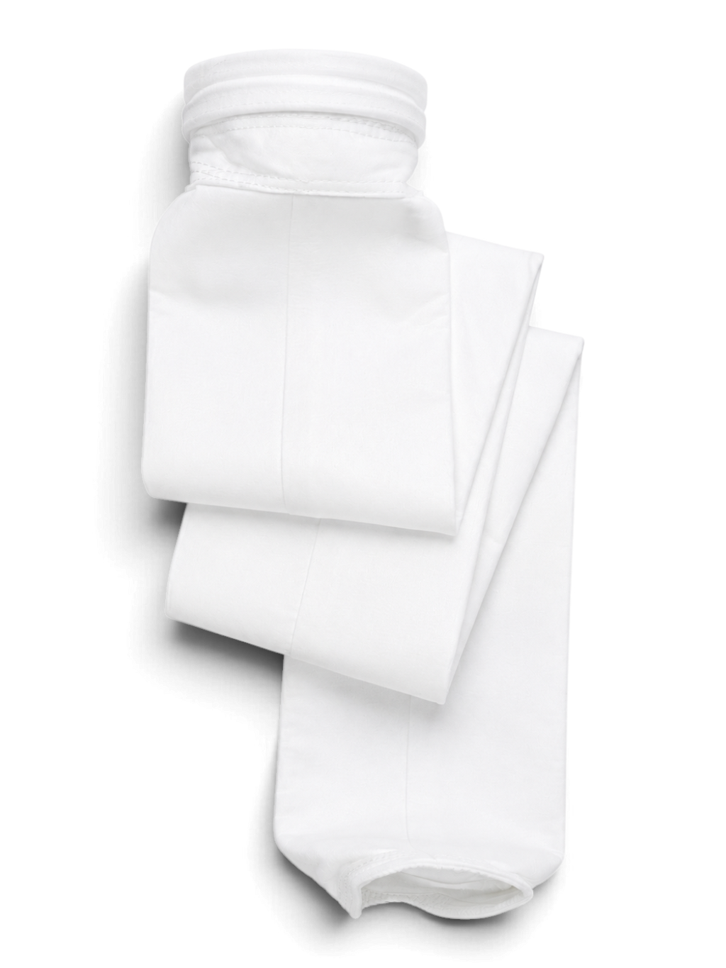 Sewershop 4.625 inch white polyester felt filter bag with a durable singed finish, Superseal top, and disc bottom.