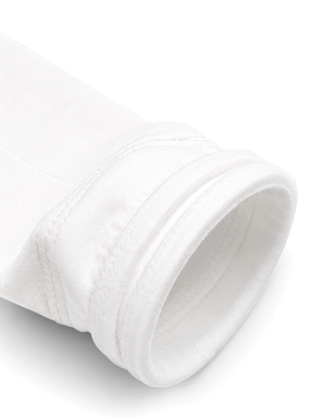 Sewershop 4.625 inch white polyester felt filter bag with a durable Superseal top for industrial filtration systems.